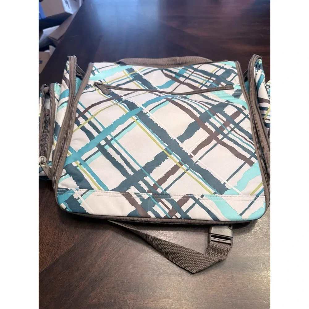 Thirty One Sea Plaid travel Organizer Makeup Toiletries Bag Hanging